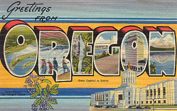 Featured is an Oregon big-letter postcard image from the 1940s obtained from the Teich Archives (private collection).